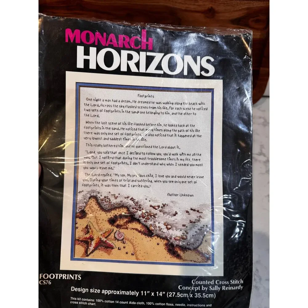 Monarch Horizons Footprints cross-stitch kit inspirational poem beach footprint